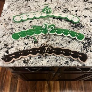 Crochet Hangers set of 3 Green white and brown hand crochet